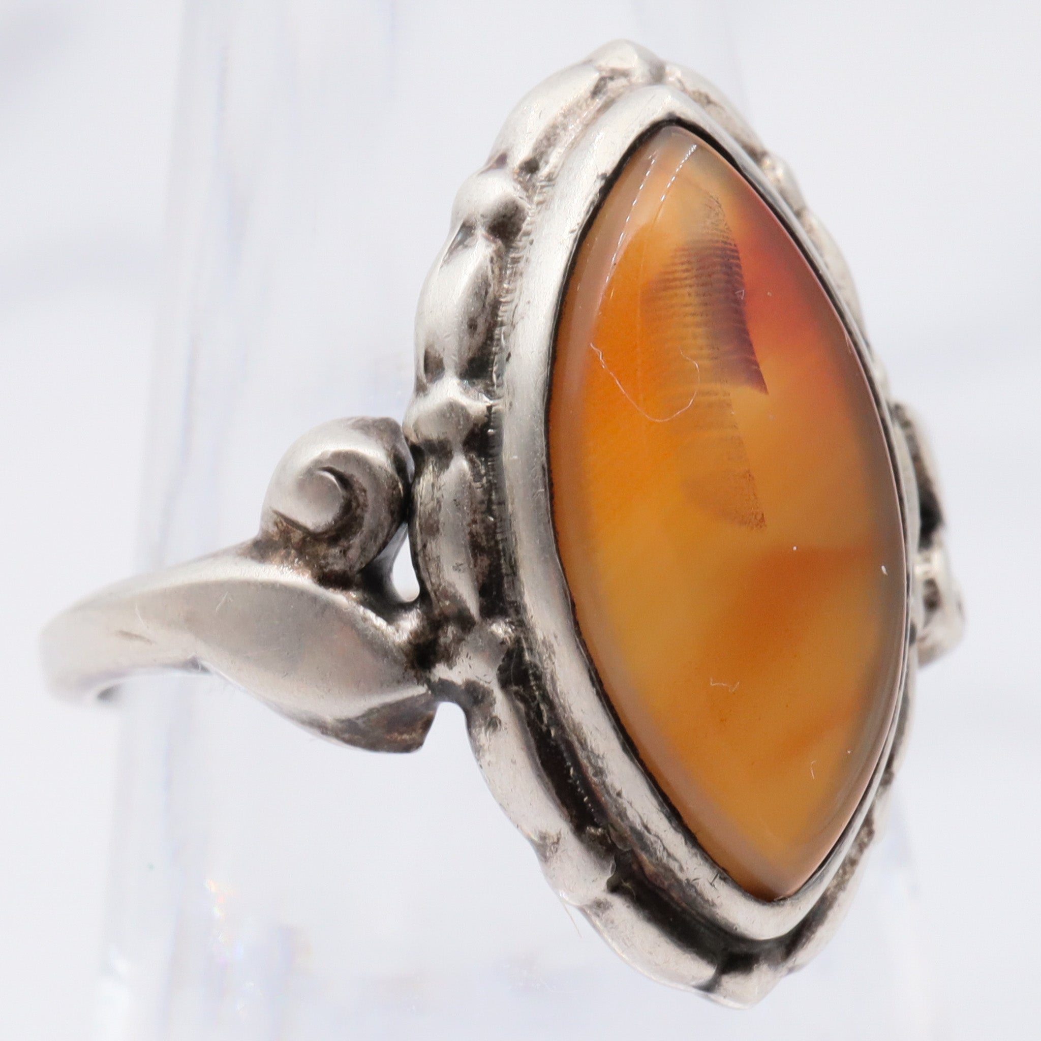 Antique Art Deco Uncas sterling & carnelian agate ring, sz 5.25